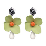 AVEURI  Trendy Green Flower Earrings Enamel Bohemian Statement Drop Dangle Earrings Jewelry For Women