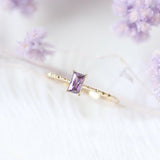 Aveuri Dainty Ring For Women Korean Style Square Purple Crystal Light Yellow Gold Color Fashion Jewelry Gift For Girls KBR011