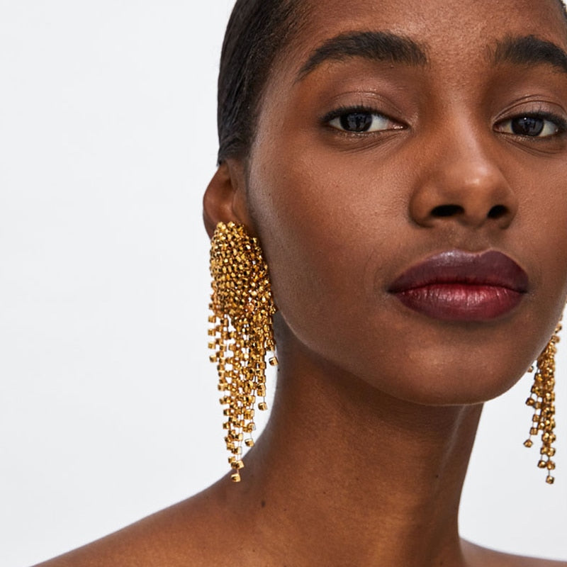 AVEURI  Fashion Jewelry Tassel Earrings For Women Bohemia Vintage Drop Earrings Female Big Crystal Earrings