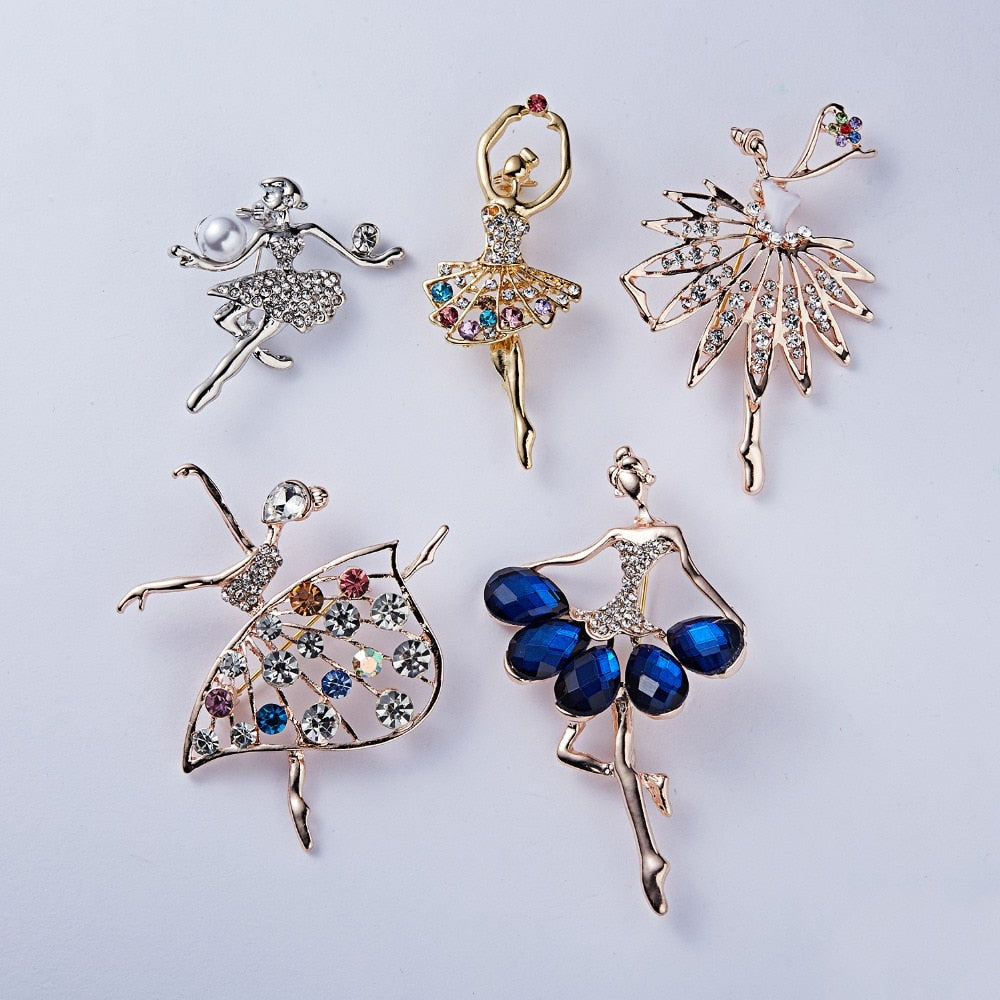 Aveuri Gymnastics Girl Flower Dancer Crystal Brooches for Women Cute Pin Bijouterie High Quality Corsage Fashion Wedding Jewelry