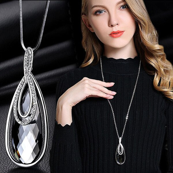 Meyfflin Long Necklaces & Pendants for Women Collier Femme Geometric Statement Colar Maxi Fashion Crystal Jewelry Bijoux 2023