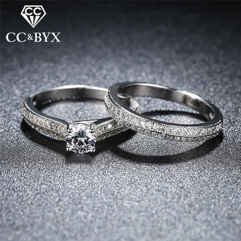 Christmas Gift Lovers Jewelry Rings For Women Bridal Wedding Engagement Double Couple Simple Set Ring Drop Shipping CC634