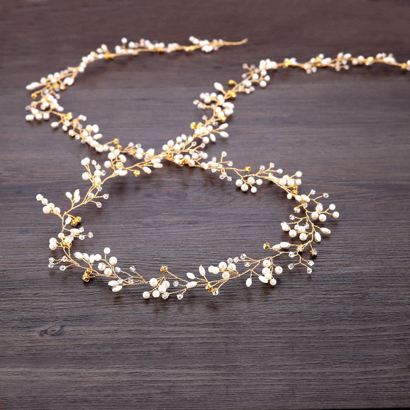 Romantic Western Wedding Jewelry Headdress For Bride Handmade Wedding Hair Accessories Crown Floral Crystal Pearl Hair Ornaments