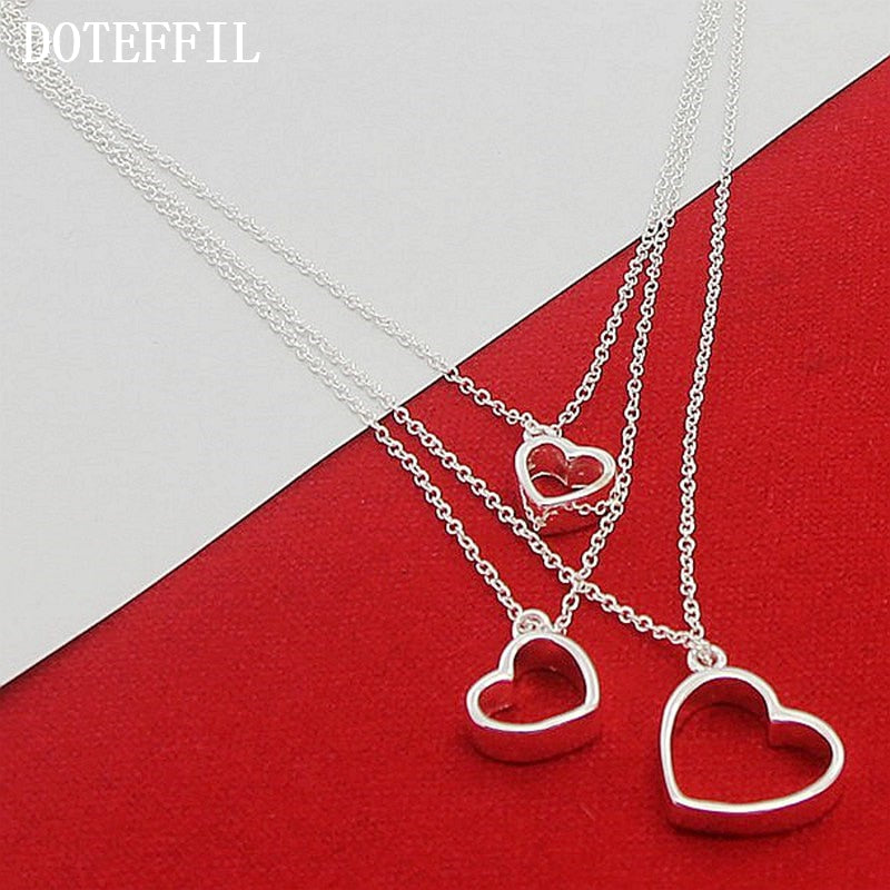 Aveuri Alloy Three Hearts Pendant Necklace For Women Wedding Engagement Party Jewelry
