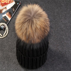 Christmas Gift Xthree Natural Mink Fur Winter Hat for Women Girl 's Hat Knitted Beanies Hat With Pom Pom Brand Thick Female Cap Skullies Bonnet