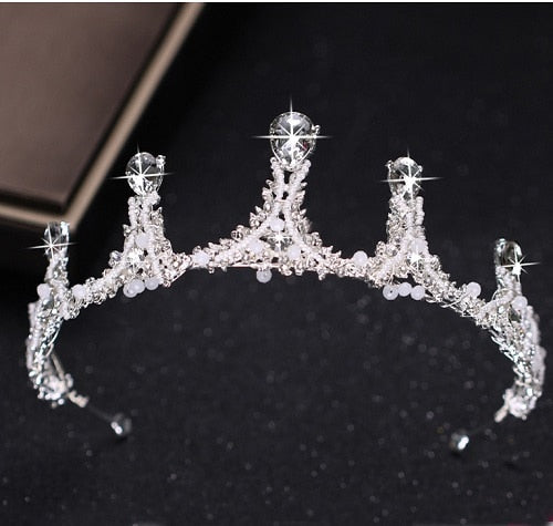 Aveuri Christmas Gift Luxury Silver Color Rhinestone Wedding Tiara Crown Pearl Queen Diadem Bride Crown Headpiece Wedding Hair Accessories Tiara