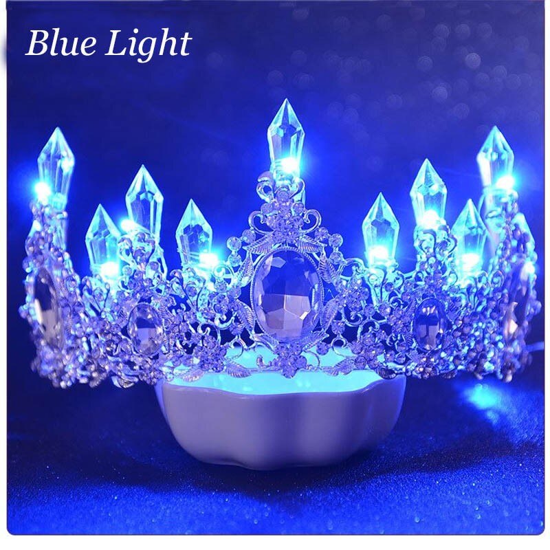 Aveuri Wedding Crown Tiaras Bridal Pearl Headband Tiaras And Crowns LED Light Crown Bride Headpiece Wedding Hair Accessories Diadema