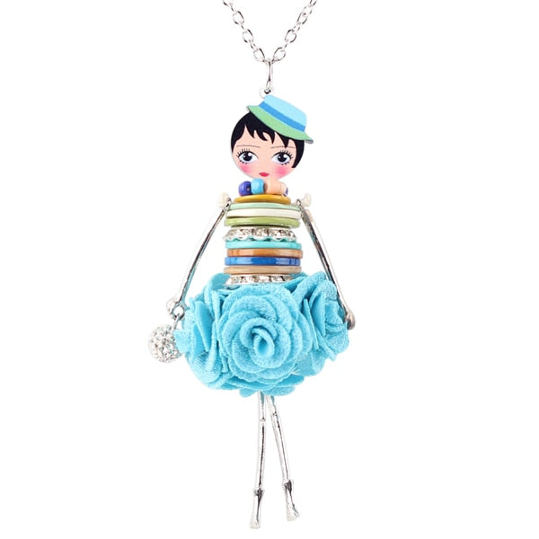 Christmas Gift Shell Crystal Doll Necklace Dress Handmade French Doll Pendant 2016 News Alloy Girl Women Flower Fashion Jewelry