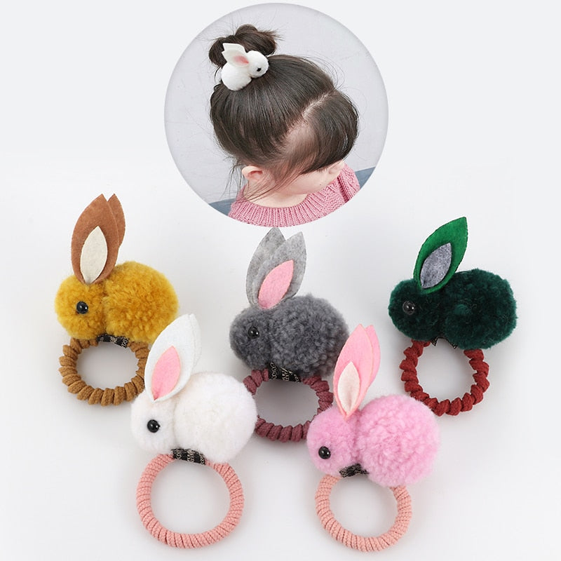 Back to school 2023 AVEURI Cute Animal Hair Ball Rabbit Hair Ring Girls Rubber Band Elastic Hair Bands Korean Headwear Children Hair Accessories Ornaments