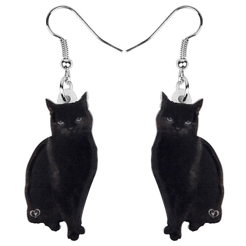 Christmas Gift Bonsny Acrylic Cute Black Cat Earrings Drop Dangle Stud Clip Fashion Animal Pet Jewelry For Women Girls Teens Gift Decoration