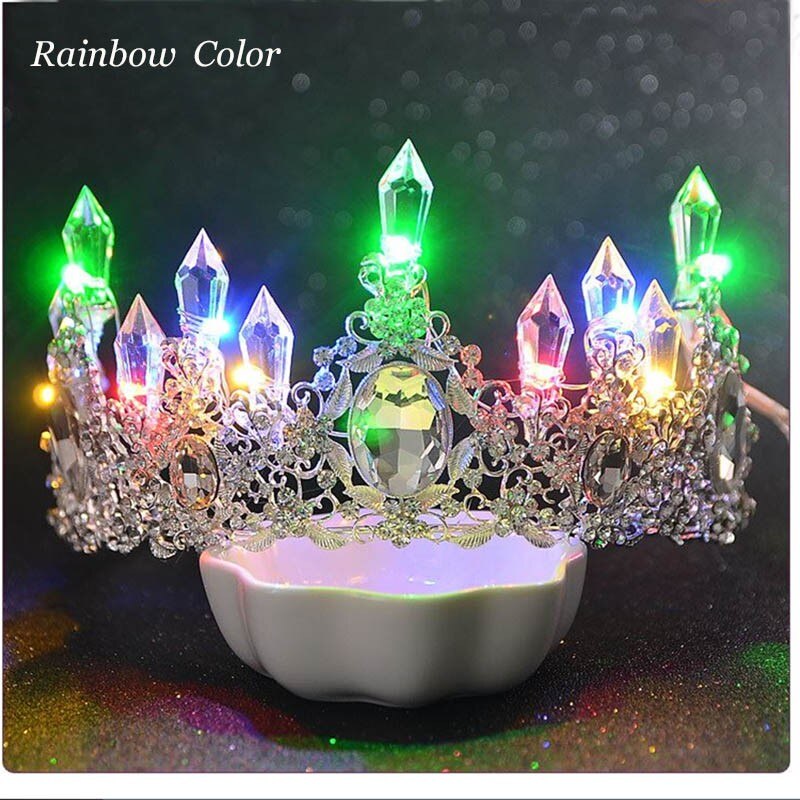 Aveuri Wedding Crown Tiaras Bridal Pearl Headband Tiaras And Crowns LED Light Crown Bride Headpiece Wedding Hair Accessories Diadema