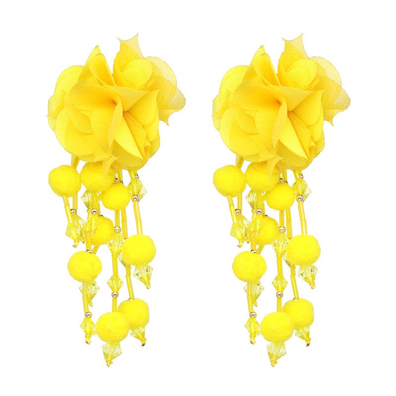 AVEURI  Bohemian Long Flower Earrings Pom Pom Big Statement Earrings Fringe Drop Earrings Women Jewelry