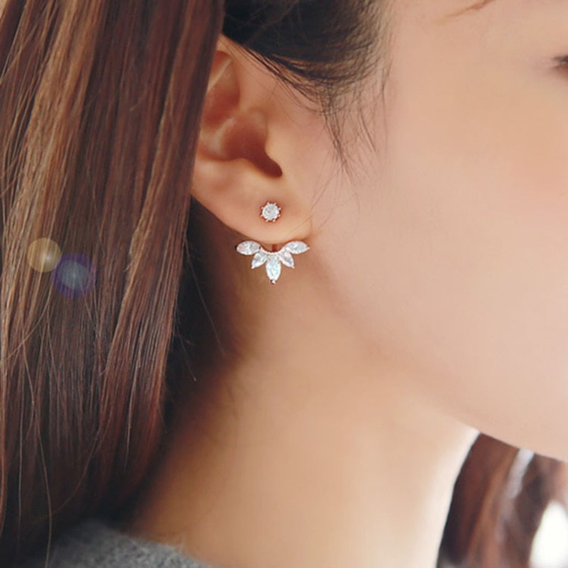Christmas Gift New Zircon Crystal Ear Cuff Clip Leaf Stud Earrings For Women  Piercing Earrings Fine Jewelry Brincos Gift 2023