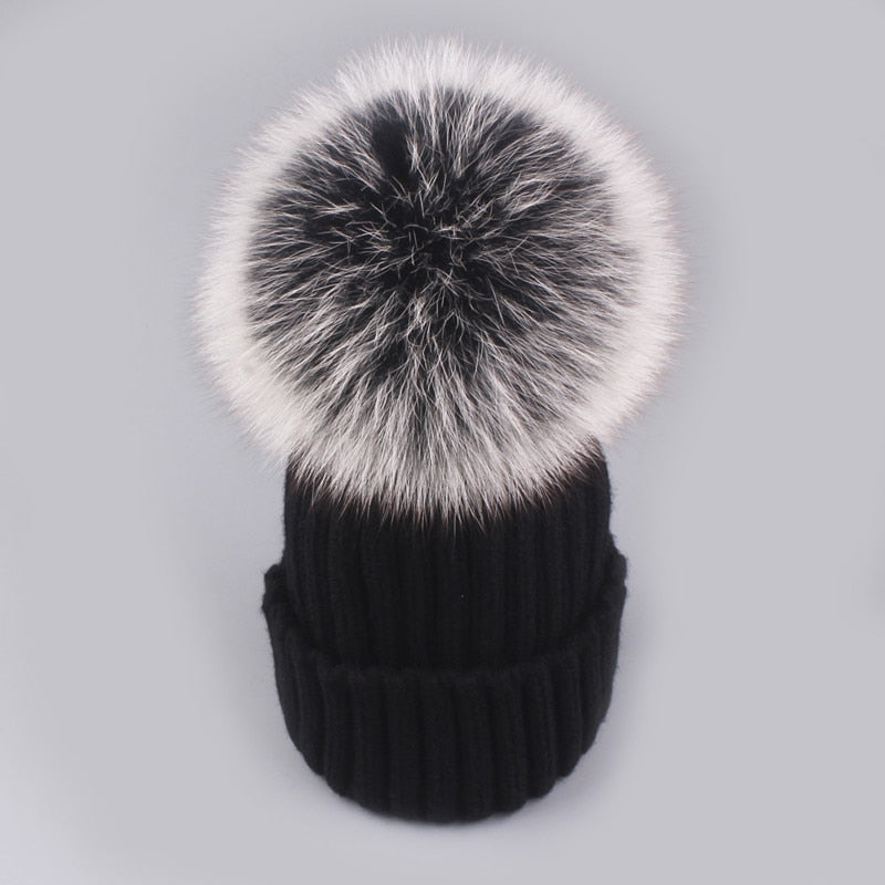 Christmas Gift Xthree Natural Mink Fur Winter Hat for Women Girl 's Hat Knitted Beanies Hat With Pom Pom Brand Thick Female Cap Skullies Bonnet