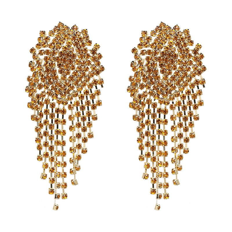 AVEURI  Fashion Jewelry Tassel Earrings For Women Bohemia Vintage Drop Earrings Female Big Crystal Earrings