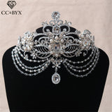 Christmas Gift crowns tiaras hairbands frontlet rhinestones pearl pageant wedding hair accessories for bridal water drop party jewelry HG382