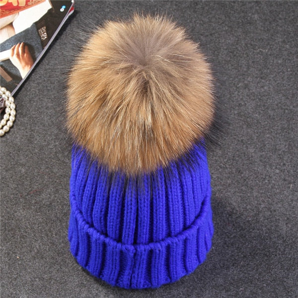 Christmas Gift Xthree Natural Mink Fur Winter Hat for Women Girl 's Hat Knitted Beanies Hat With Pom Pom Brand Thick Female Cap Skullies Bonnet