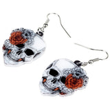 Christmas Gift Bonsny Acrylic Halloween Rose Flower Skull Earrings Drop Dangle Big Long Fashion Punk Jewelry For Women Girls Ladies Accessories