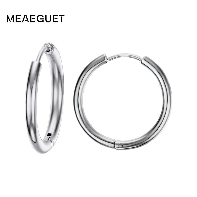 Meaeguet Trendy silver color Rose Gold Black Tone Stainless Steel Hoop Earrings Round Loop Earring For Women 25mm/20mm/11mm