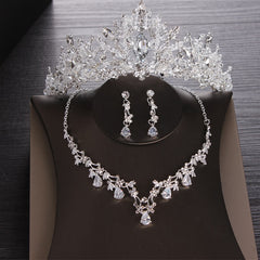 Luxury Heart Crystal Bridal Jewelry Sets Wedding Cubic Zircon Crown Tiaras Earring Choker Necklace Set African Beads Jewelry Set