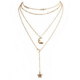 Tocona Vintage Bohemia Multilayer Star Moon Crystal Long Pendant Necklace For Women Gold Color Clavicular chain Jewelry 5813