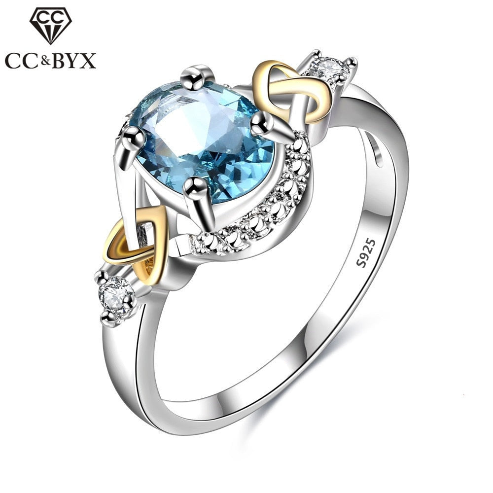 Christmas Gift Jewelry Jewelry Fashion Oval Sky Blue CZ Ring For Women Chic Accessories Engagement Gift Rings CC542