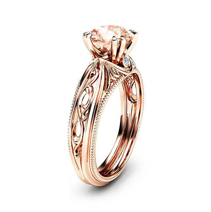 Aveuri Rose Gold Color Series Wedding Rings With Shiny Champagne AAA Cubic Ziron Fashion Hollow Out Pattern Band Women Jewelry