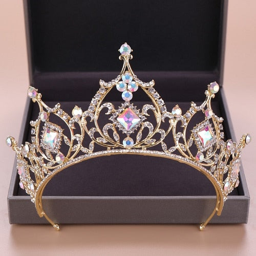 Christmas Gift Baroque Crystal Tiara Crown Bride Hair Accessories Colorful Crystal Crown Bride's Tiaras Wedding Headpiece Princess Queen Diadem