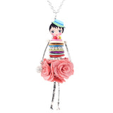 Christmas Gift Shell Crystal Doll Necklace Dress Handmade French Doll Pendant 2016 News Alloy Girl Women Flower Fashion Jewelry