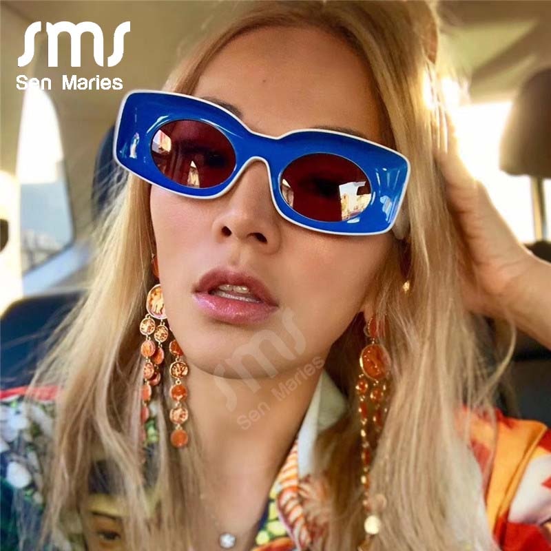 Aveuri Trendy New Square Sunglasses Women Men Summer Luxury Brand Designer Red Blue Yellow Clear Fashion Frame Sun Glasses UV400