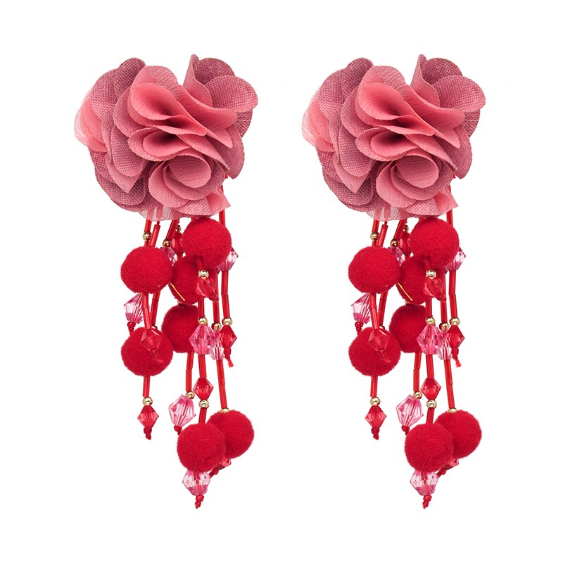 AVEURI  Bohemian Long Flower Earrings Pom Pom Big Statement Earrings Fringe Drop Earrings Women Jewelry