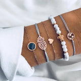 AVEURi 2023 Bohemian Turtle Pineapple Heart Map Charm Bracelets Bangles For Women Fashion Beads Strand Bracelets Sets Jewelry Gifts