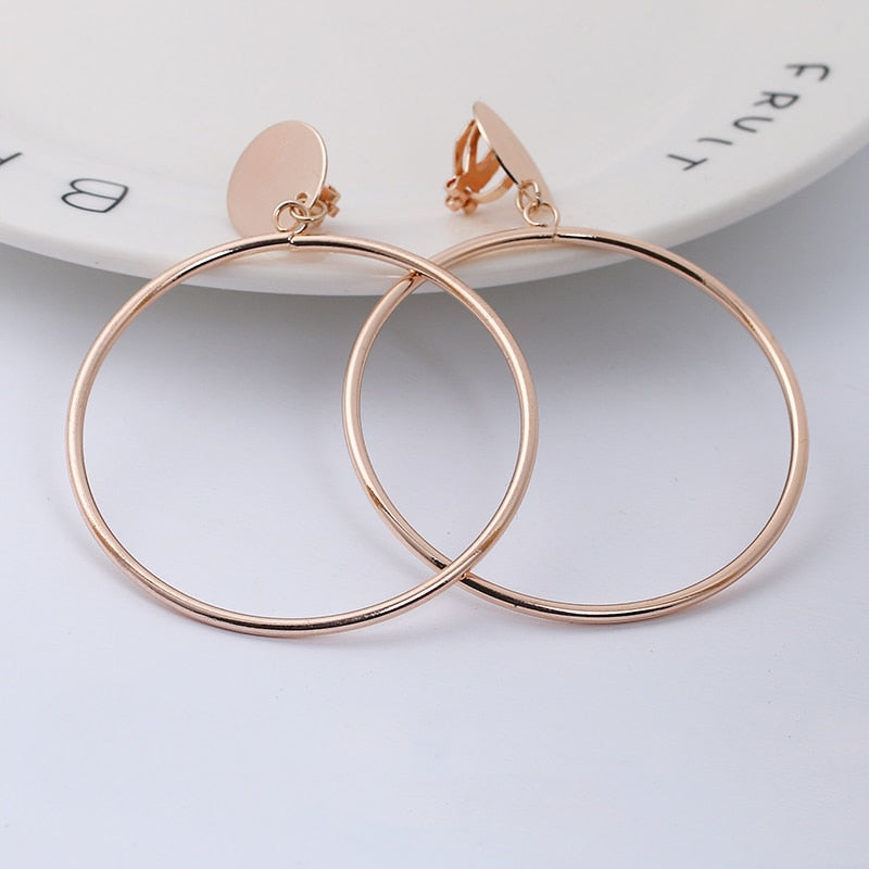 Fashion Statement Geomet Earrings 2023 Big Round earrings For Women clip earrings without piercing Earrings Ear Clips Jewelry