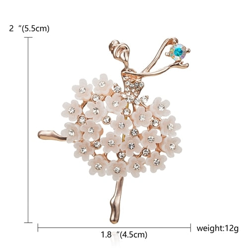 Aveuri Gymnastics Girl Flower Dancer Crystal Brooches for Women Cute Pin Bijouterie High Quality Corsage Fashion Wedding Jewelry