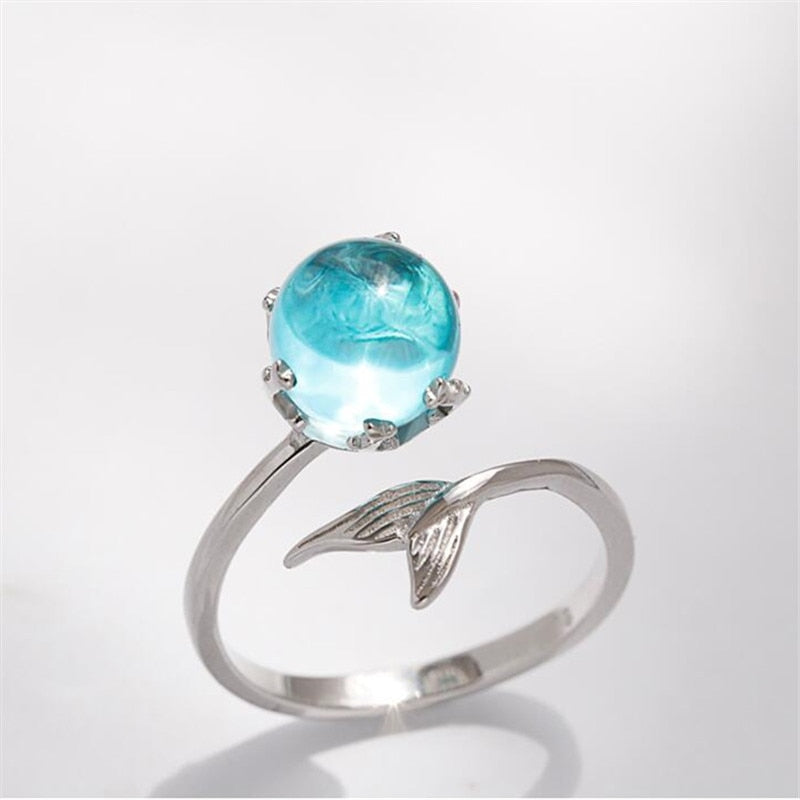 Christmas Gift alloy Blue Mermaid Bubble Open Rings For Women Wedding Birthday Creative Fashion Jewelry jz137