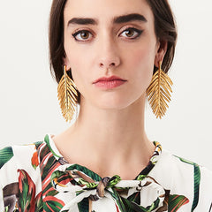 AVEURI  Hot New Boho Statement Gold Leaves Drop Earrings Pendientes Mujer Jewelry Long Dangle Earrings For Women