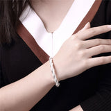 Aveuri Silver Sterling For Women Man Mesh Wide Braided Bracelet Bangle Chain Wristband Jewelry Bijoux Punk Jewelry