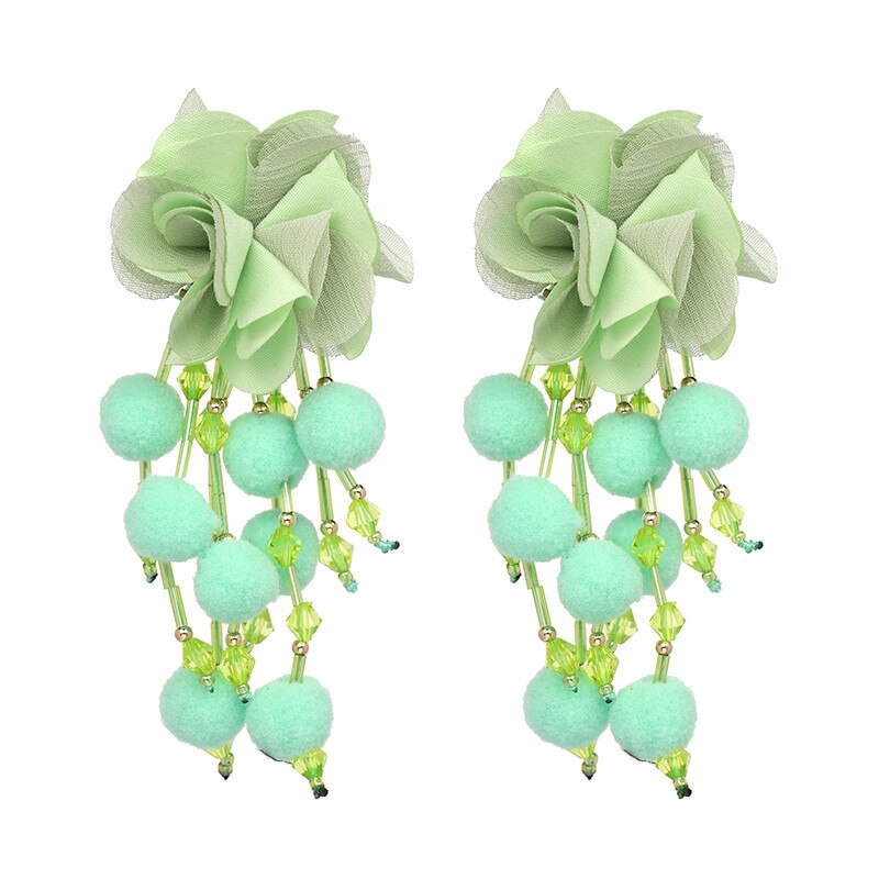 AVEURI  Bohemian Long Flower Earrings Pom Pom Big Statement Earrings Fringe Drop Earrings Women Jewelry