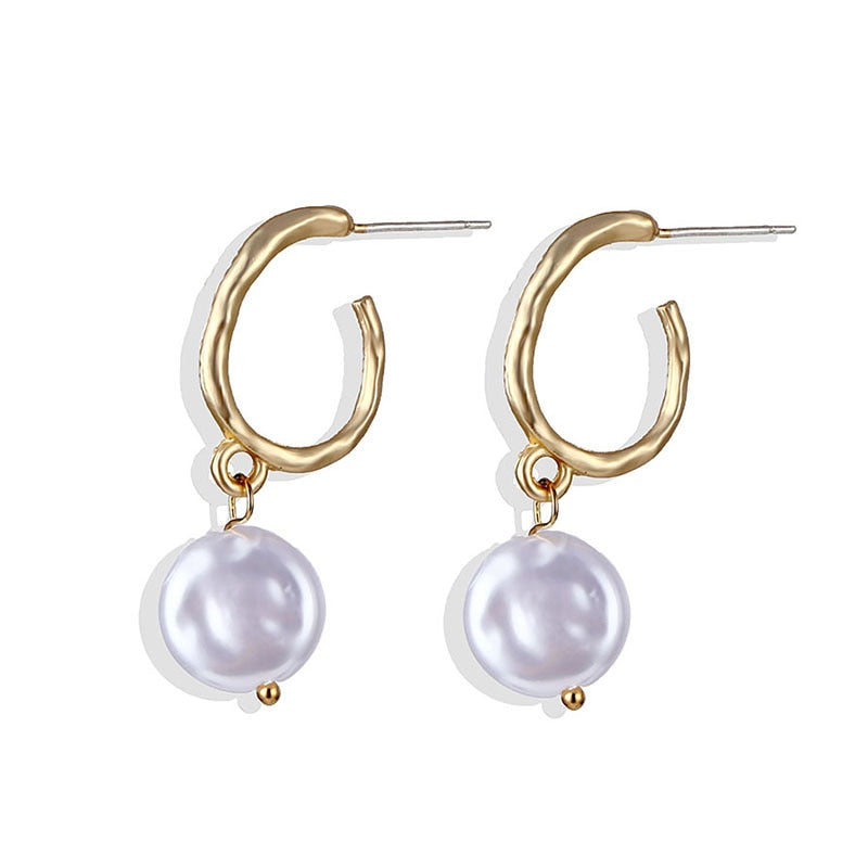 Aveuri Big Simulated bead Earrings 2023 For Women Lover Geometric Gold