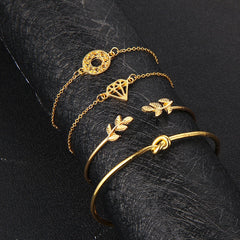 Tocona 4pcs/Set Fashion Bohemia Leaf Knot Hand Cuff Link Chain Charm Bracelet Bangle for Women Gold Bracelets Femme Jewelry 6115