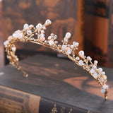 Christmas Gift Handmade Vintage Gold Bride Tiaras Pearl Rhinestones Wedding Princess Crowns Bride Hair Jewelry Wedding Accessories
