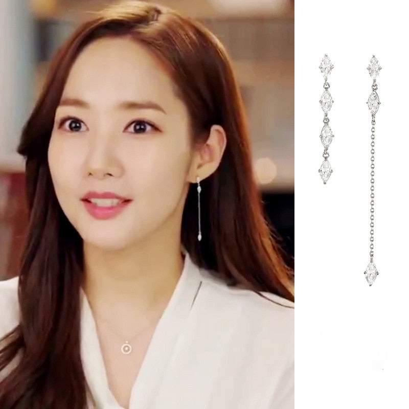 Aveuri New Korean TV Star Zircon Cute Asymmetric Drop Earrings Fashion Women Elegant Rhinestone Long Line Pendientes Jewelry Girl Gifts