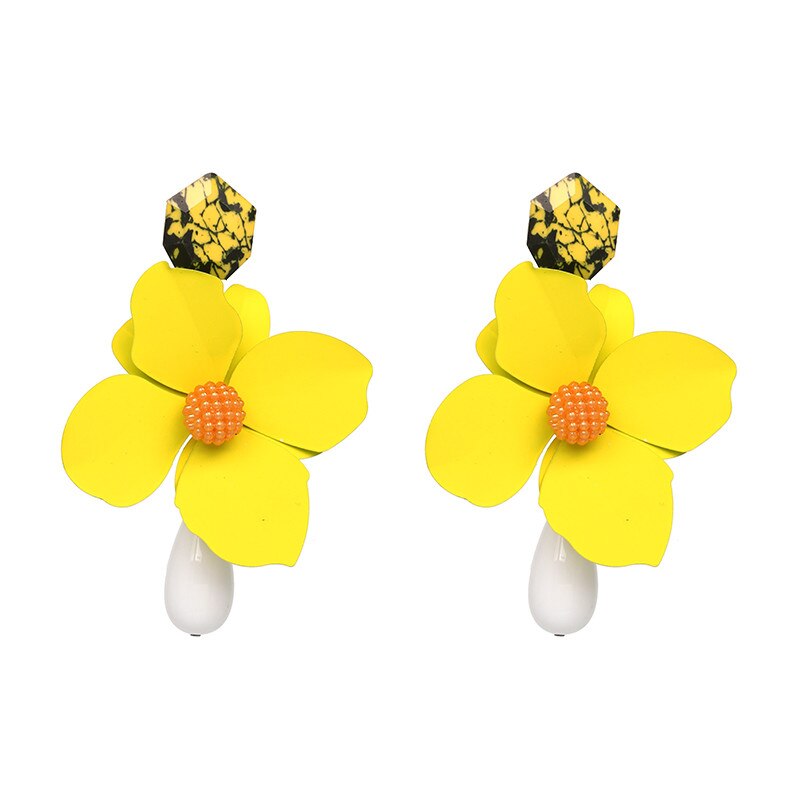 AVEURI  Trendy Green Flower Earrings Enamel Bohemian Statement Drop Dangle Earrings Jewelry For Women