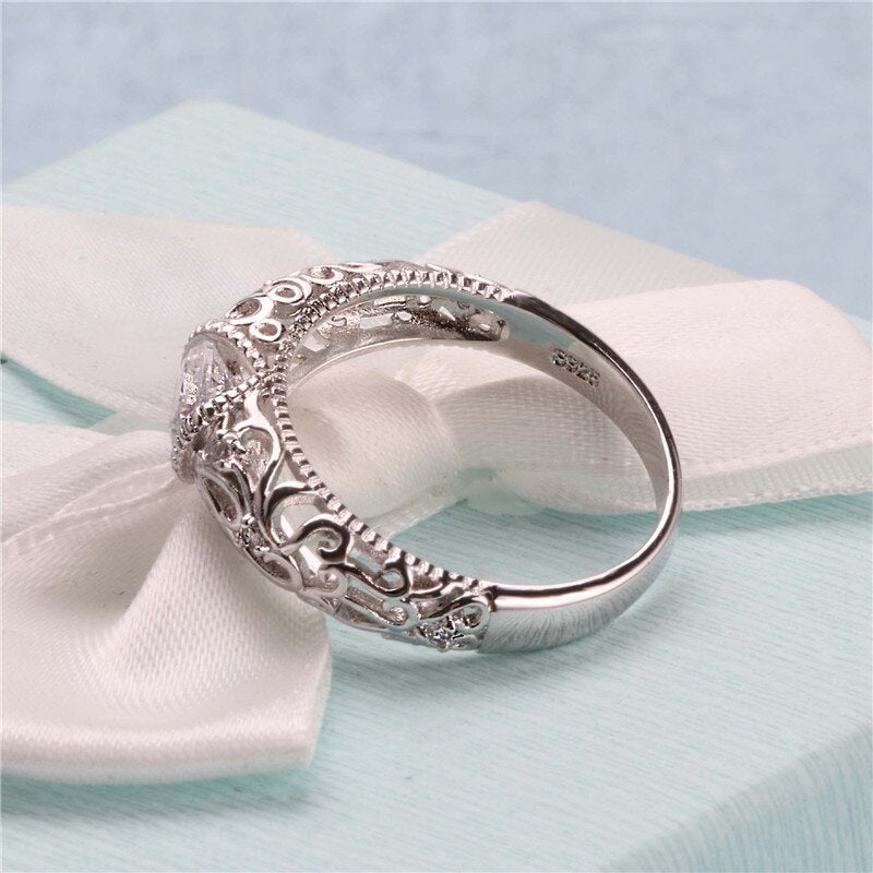 Christmas Gift Vintage Rings For Women Palace Pattern Silver Ring Cubic Zirconia Wedding Engagement Bridal Jewelry Drop Shipping CC1495