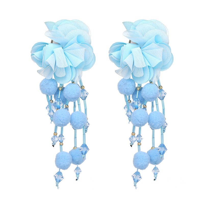 AVEURI  Bohemian Long Flower Earrings Pom Pom Big Statement Earrings Fringe Drop Earrings Women Jewelry