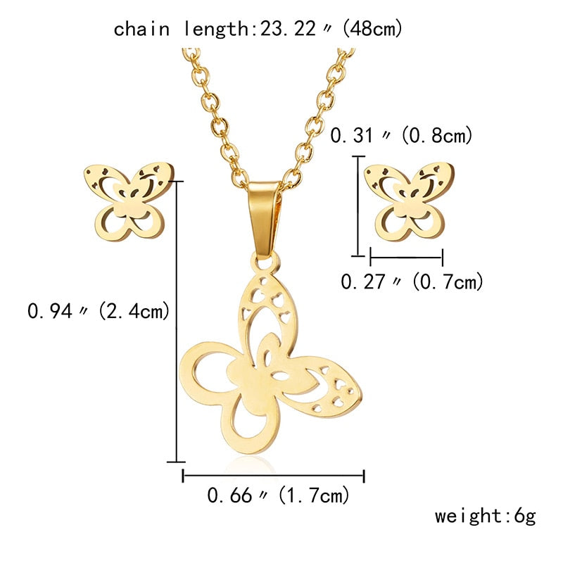 Christmas Gift Cute Cat Butterfly Jewelry Set Stainless Steel Animal Infinity 8 Stars Heart Pendant Necklace Earrings Set Best Friends Gift