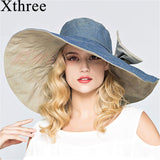 Christmas Gift reversible summer hat for women Superlarge brim Beach cap sun hat female England Style