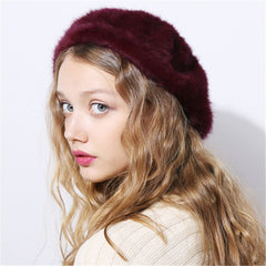 Christmas Gift Winter Autumn women's Rabbit fur beret hat for girl knitted hat solid fashion taking the female boina