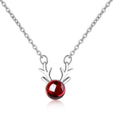 Christmas Gift Trendy Christmas Deer ELK Animal Natural Garnet Lady Pendant Necklaces Jewelry Women Short Chains Gift