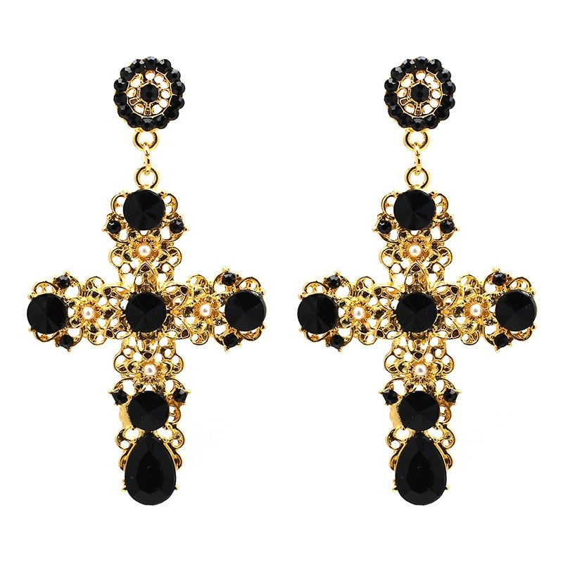 AVEURI  New Arrival Fashion Women Big Vintage Statement Earrings For Women Baroque Bohemian Cross Earring